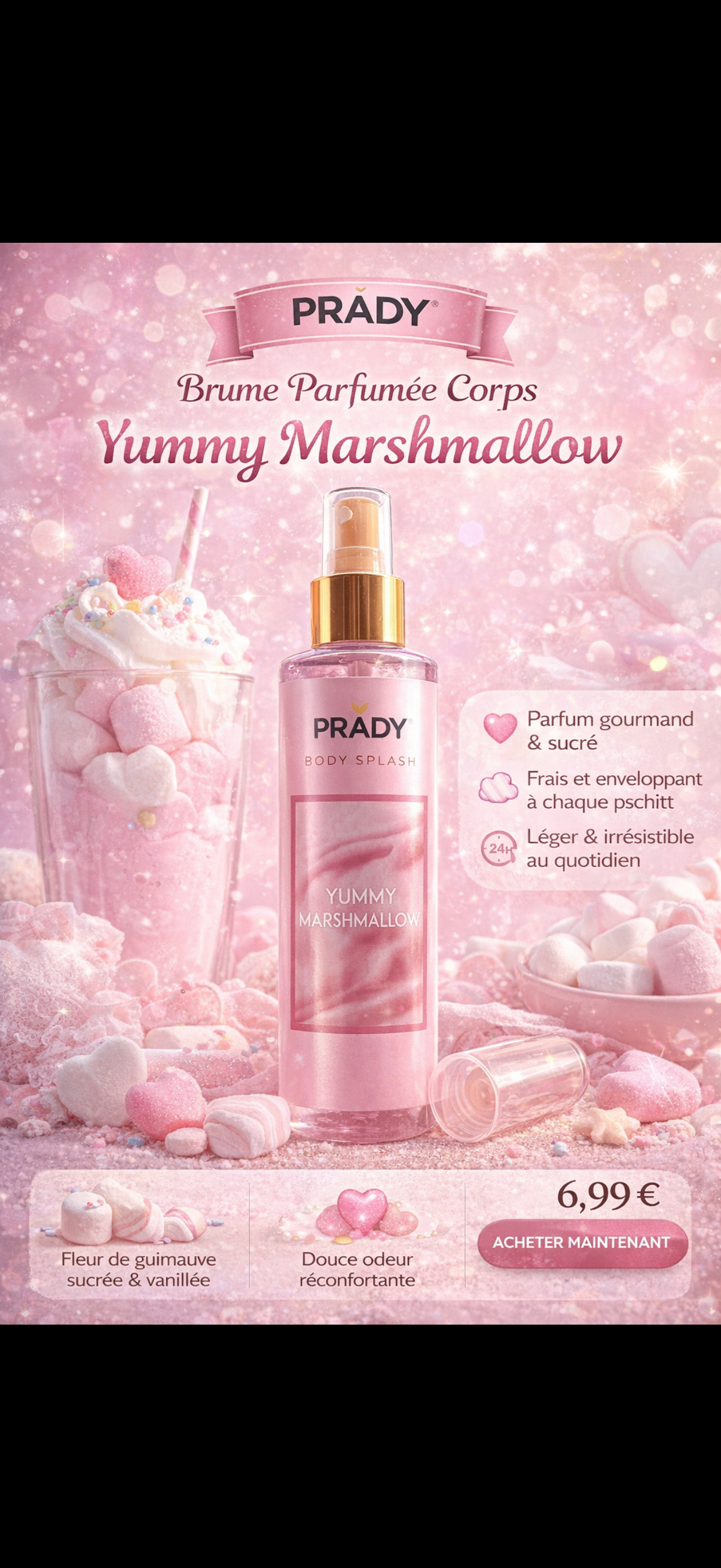 Brume Parfumée Corps Marshmallow – Yummy Marshmallow – PRADY 250 ml