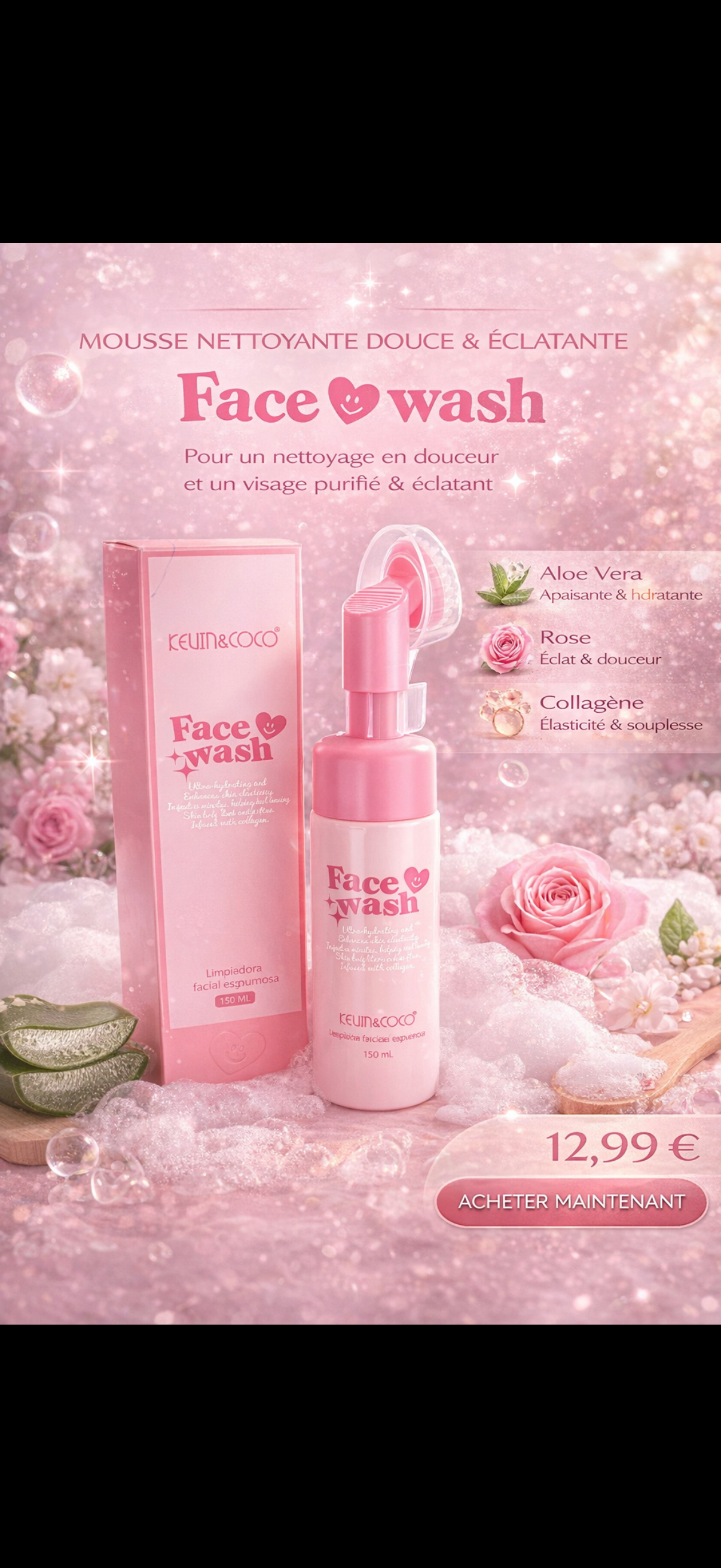 Mousse Nettoyante Visage Face Wash – Kevin & Coco 150 ml – Nettoyage Doux & Éclat